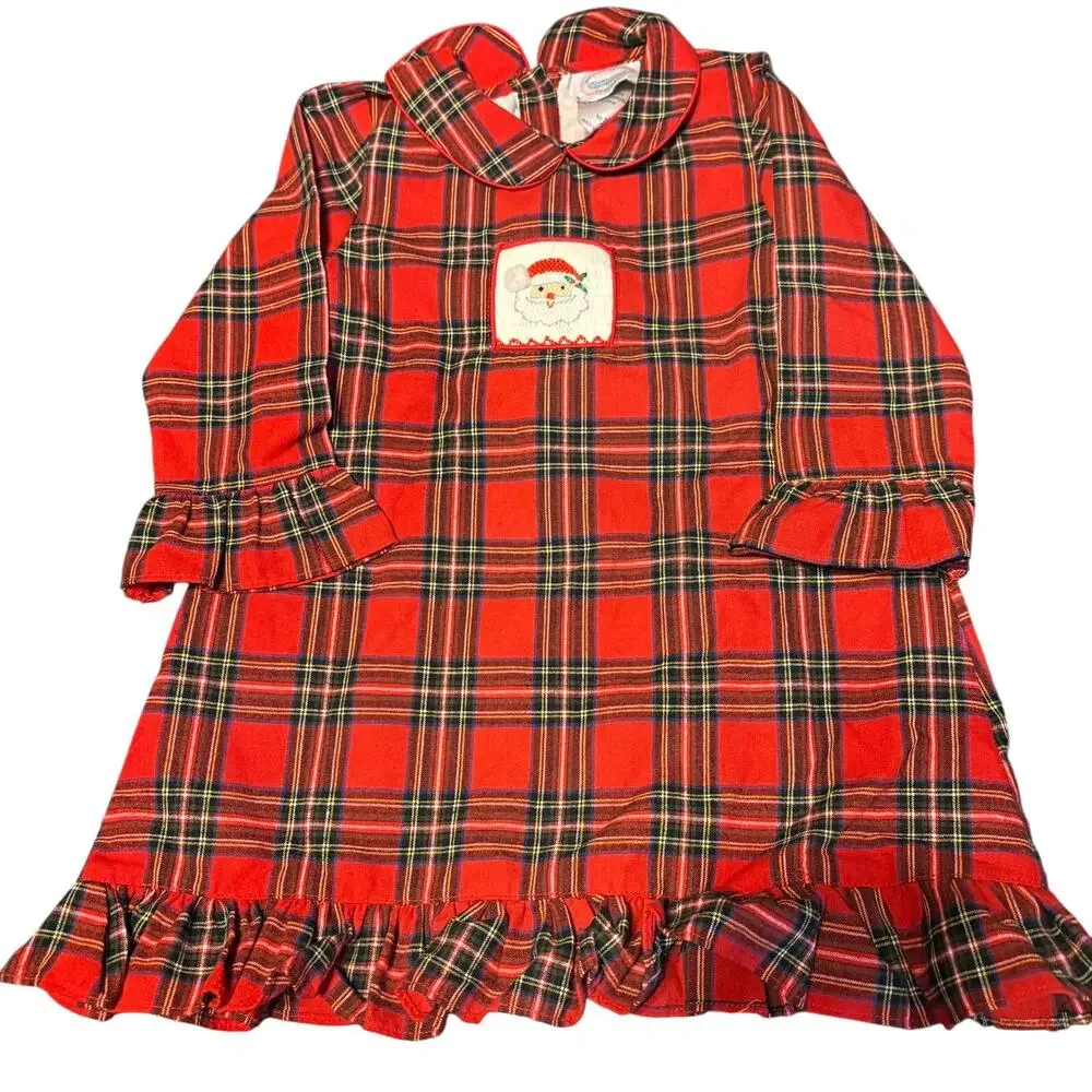 Southern Smocked Company Plaid Christmas Santa Flannel Nightgown Dress Size 3
